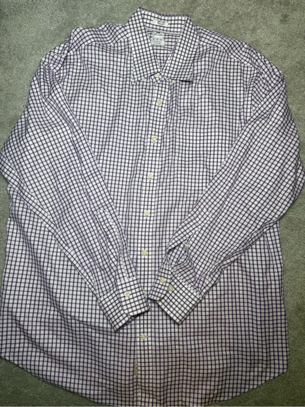Peter Millar Purple and White Checked Dress Shirt
